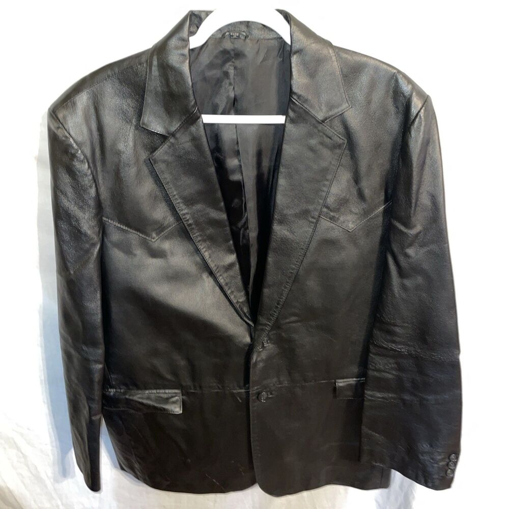 Circle S Men’s Leather Jacket Size 46L Large Black Leather Going Out Party